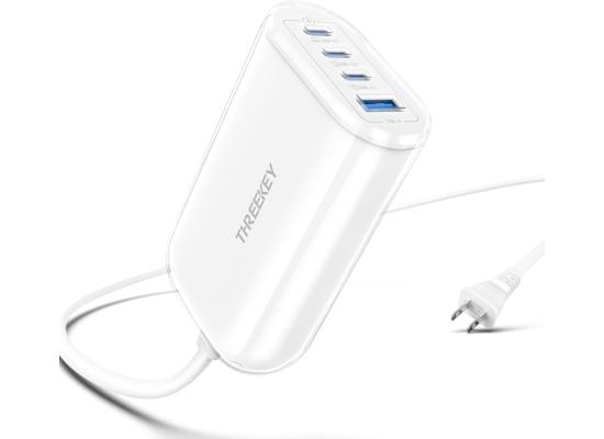 THREEKEY 65W USB C Multiport Charger,4 Ports Fast Gan Charger USB C Desktop Charging Station/Hub Compatible with iPhone 14 Pro, Galaxy S22 Ultra, iPad Pro, MacBook Pro/Air, Steam Deck,Laptops,Tablets - White
